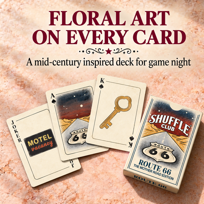 Shuffle Club Co. Route 66 Edition Premium Playing Cards – The Mother Road Card Deck – Route 66 Playing Cards for Poker, Rummy, Game Nights, Travel, Gifts & Collectors (Pack of 1)